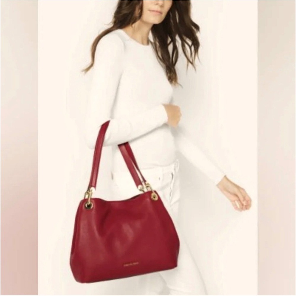 Michael Kors Raven Red Pebbled Leather Large Shoulder Bag Tote